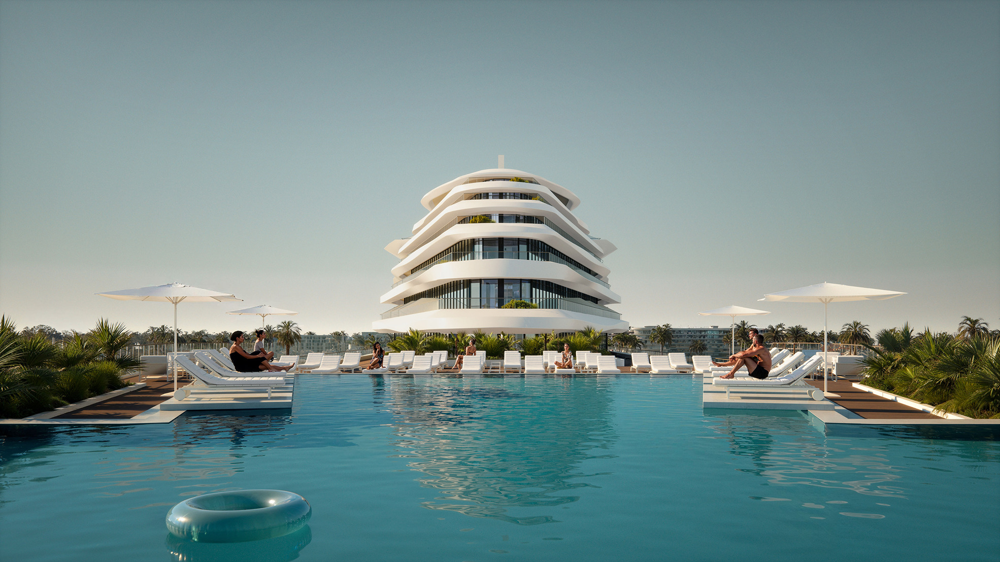 Luxury apartment building with a pool, part of Caspian Dream Liner case study