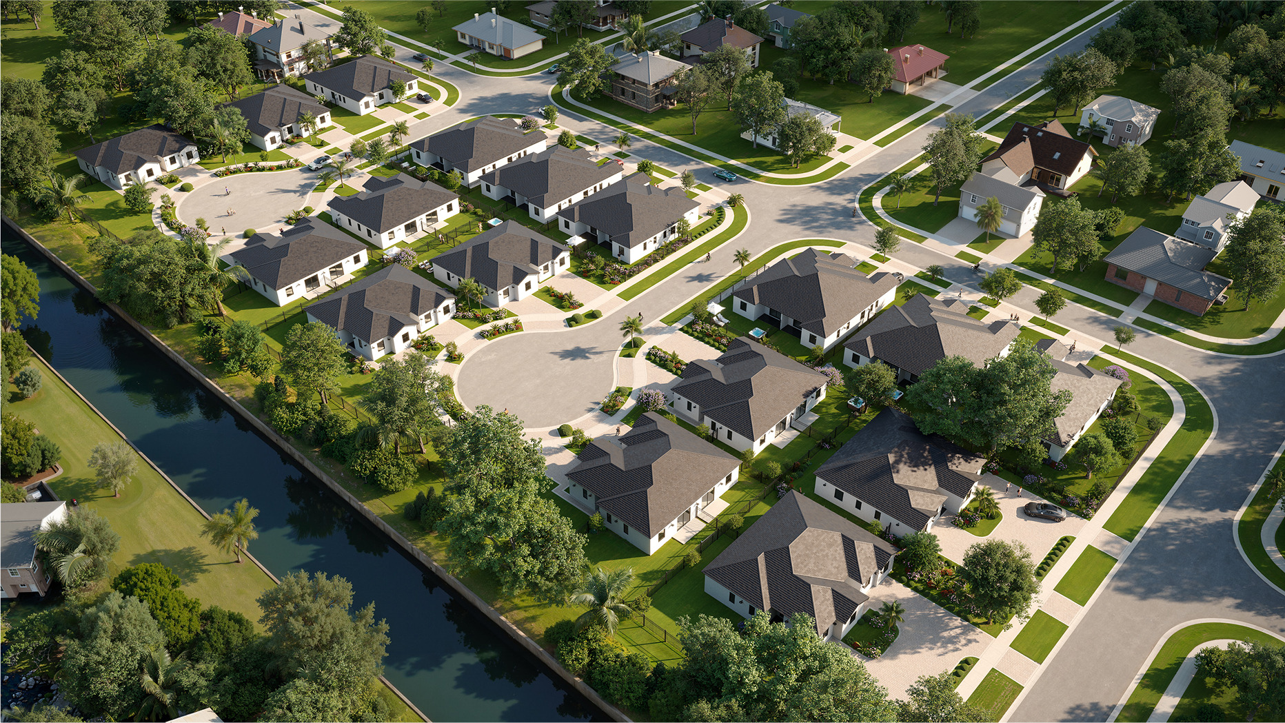 Aerial view of Bluenest community highlighting modern homes and green spaces