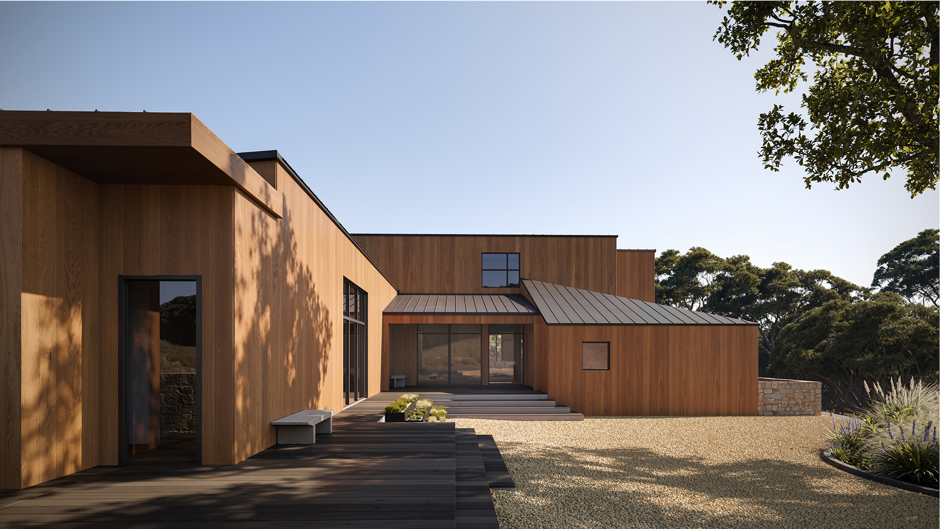 Modern wood and metal home exterior, Chalk Hill case study