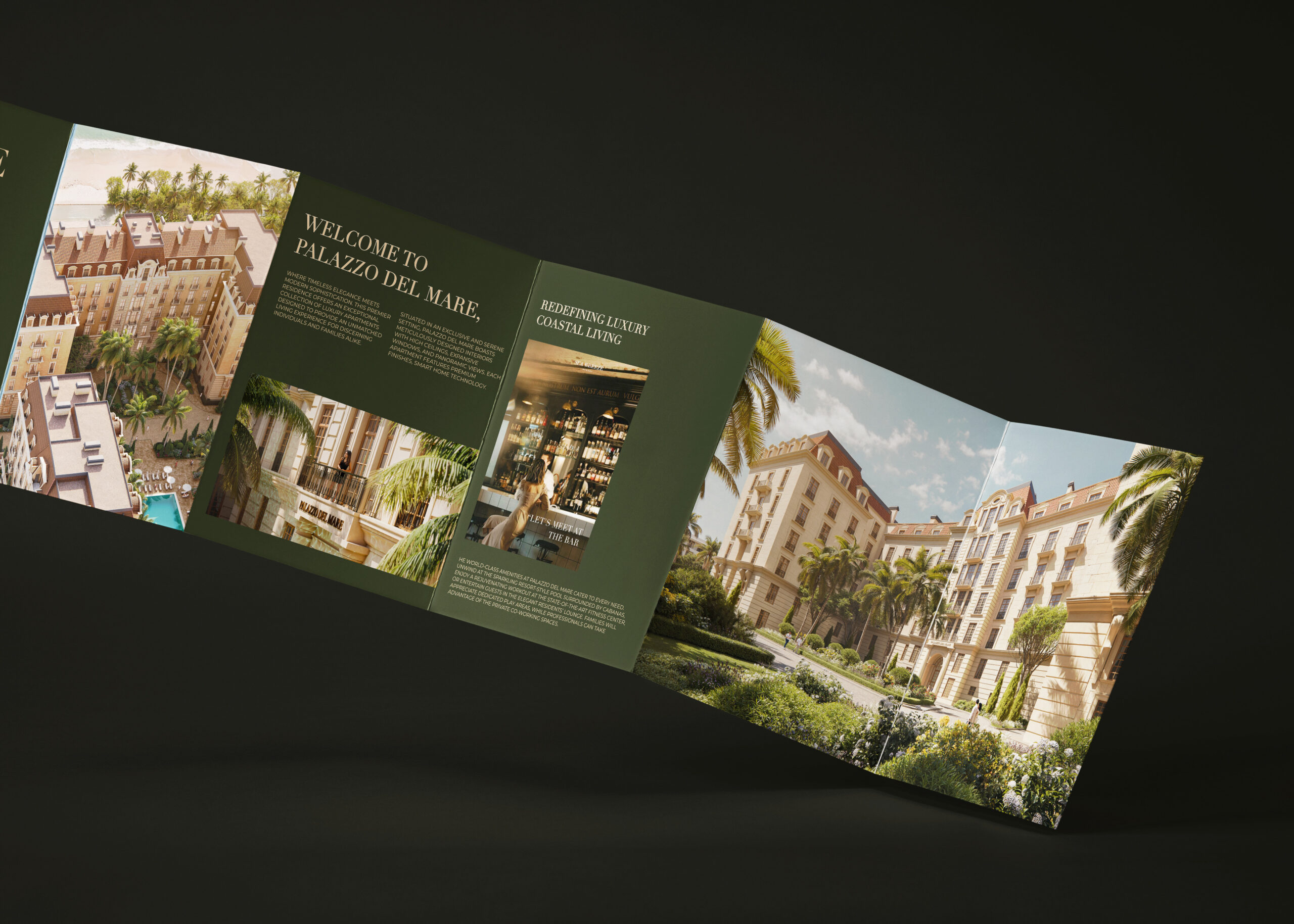 Palazzo del Mare brochure showcasing luxury coastal living amenities and residences.