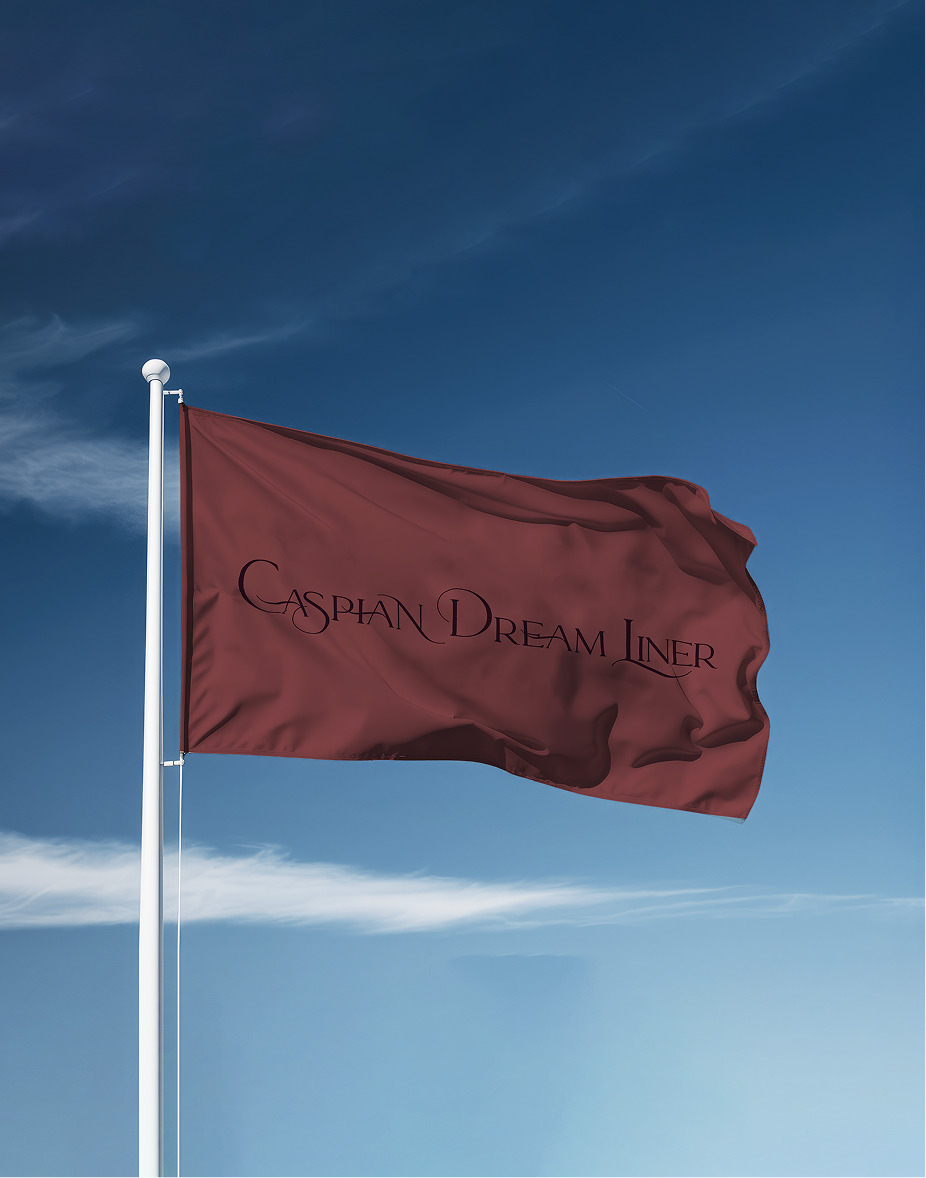 Caspian Dream Liner flag waving in blue sky