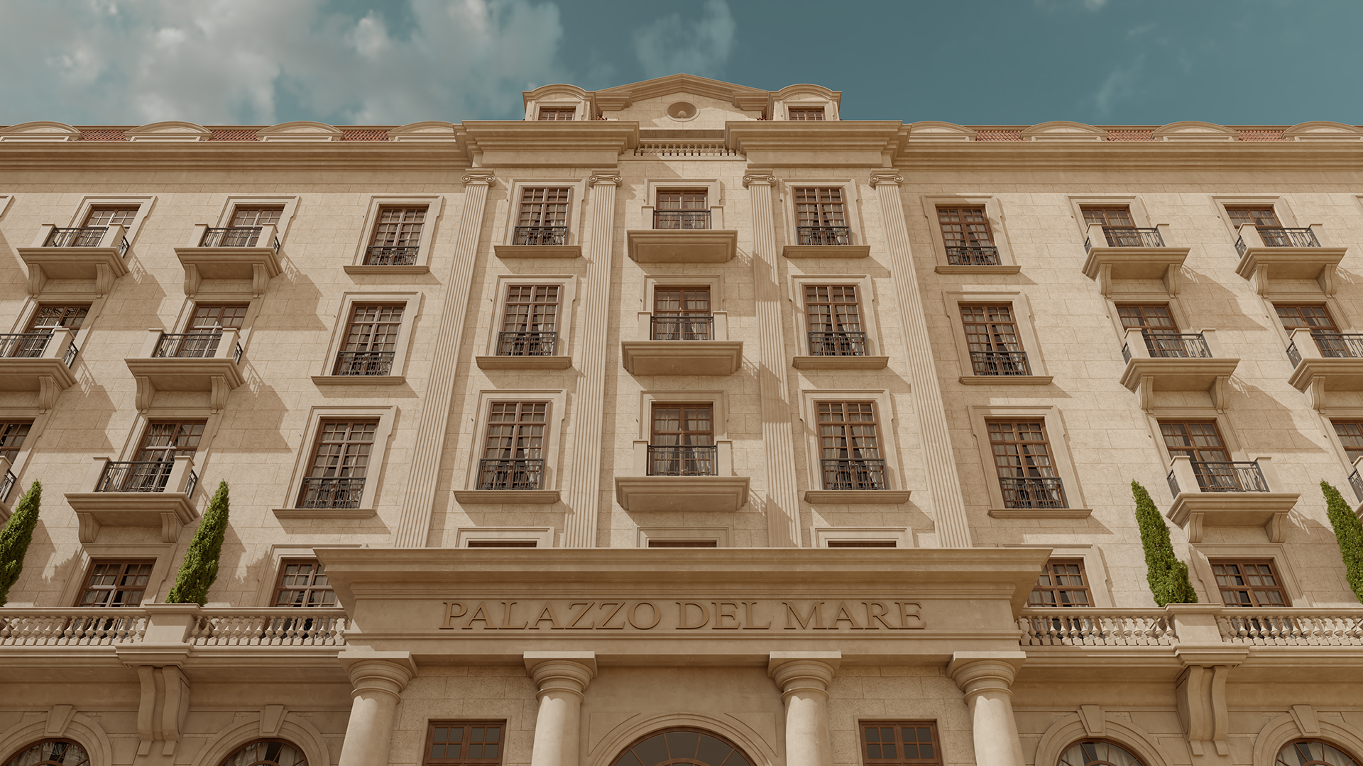 Palazzo del Mare: Exterior view of a classic-style building with balconies and columns.