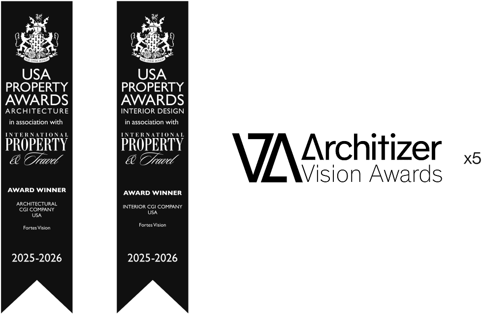 USA Property Awards for Fortes Vision's architectural and interior CGI, 2025-2026. Digital showroom design.